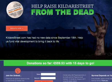 KildareStreet.com's fundraiser asks users to help bring the site 'back from the dead' before Halloween.