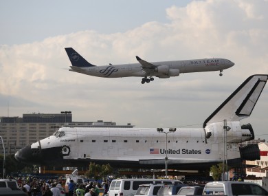 Space Shuttle Endeavour, preparing to leave Los Angeles Airport.