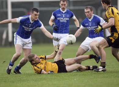 St Eunan's and Naomh Conaill players battle for possession in today's game.