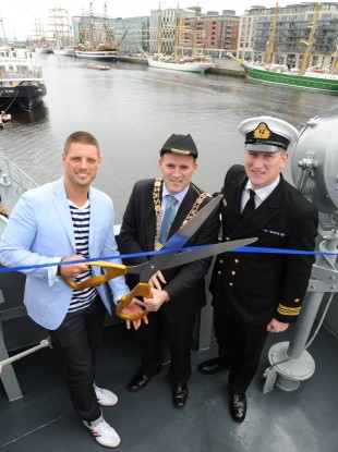 The Lord Mayor of Dublin, Naoise Ó Muirí (centre) at the Dublin Tall Ships: