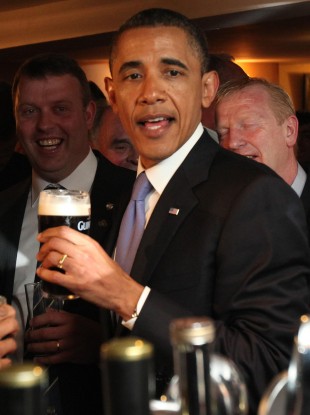 Obama enjoying a pint of Guinness on his last trip to Ireland in May 2011.