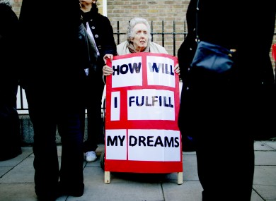 Protestors outside Leinster House, Dublin for a rally against proposed Government cuts to home help and carers of people with disabilities last Wednesday.