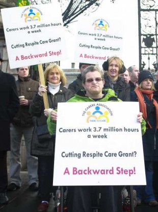 Carers protest the 19 per cent cut to the Respite Care Grant last Friday.