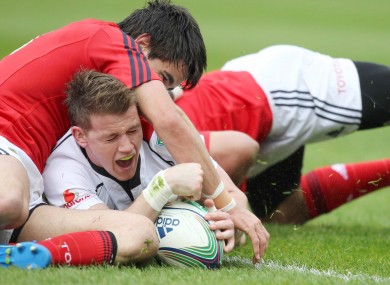 Craig Gilroy celebrates his try against Munster.