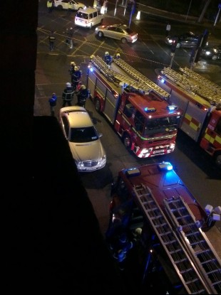 Fire engines attending the scene of the fire