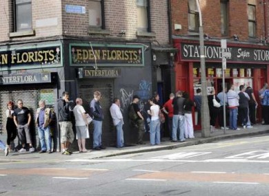 File picture of unemployment dole queue in Dublin.