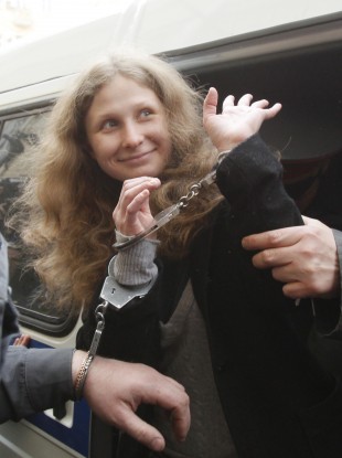 Maria Alyokhina of Pussy Riot being brought to court in Moscow earlier this year.