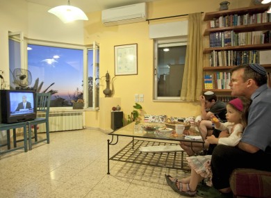 sraeli Jewish settler leader Shaul Goldstein, the head of the council of the Gush Etzion block of settlements, with his family.