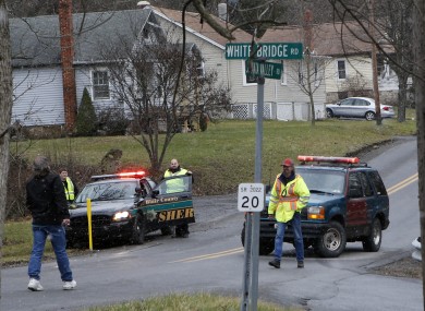 Emergency response unit blocks a road in Geeseytown, Pennsylvania yesterday.