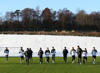 Celtic's players during a training session at Lennoxtown, Glasgow.