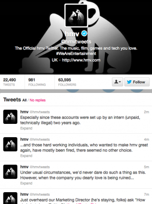The tweets posted by a newly-redundant user were deleted shortly afterwards.
