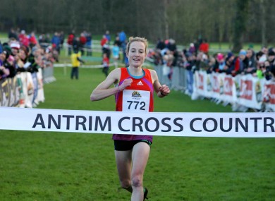 Fionnuala Britton crosses the finishing line.