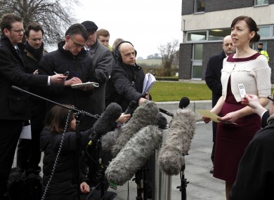 Emma Gowing talks to the media after Clive Sharp pleaded guilty to her sister Catherine's murder.