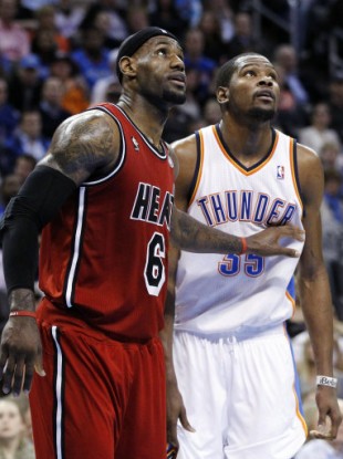 Miami Heat forward LeBron James and Oklahoma City Thunder forward Durant.