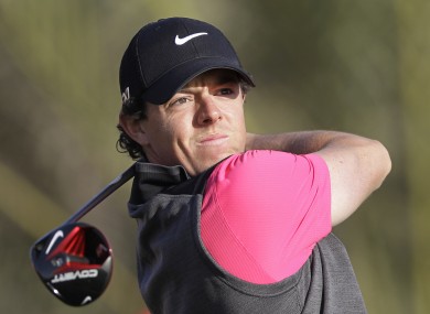 Rory McIlroy from Northern Ireland tees off on the 14th hole during the first round of Abu Dhabi Golf Championship in Abu Dhabi.