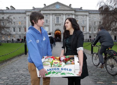 Students in Trinity College distribute food boxes to fellow students whose grant applications have yet to be processed by SUSI.