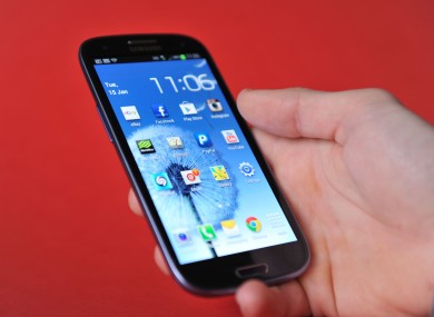 Stock photo of a Samsung Galaxy S3 android phone.