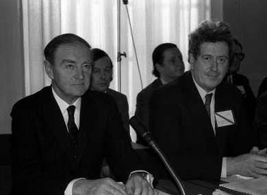 Garret FitzGerald (right), then the Minister for Foreign Affairs, with Taoiseach Liam Cosgrave at the talks that led to the Sunningdale Agreement.