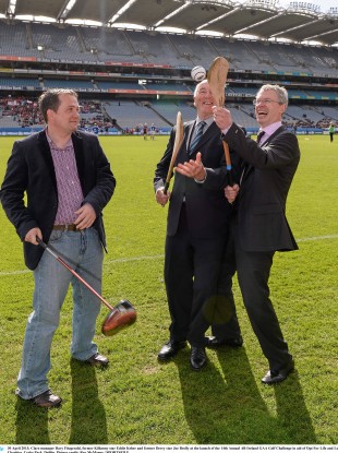 Clare manager Davy Fitzgerald, former Kilkenny star Eddie Keher and former Derry star Joe Brolly at the launch of the 14th Annual All-Ireland GAA Golf Challenge in aid of Opt For Life and Local Waterford Charities.