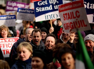 Primary school teachers holding a strike in 2008. Second and third-level teachers are considering a strike if the Croke Park 2 deal is applied to them despite their rejection of it.