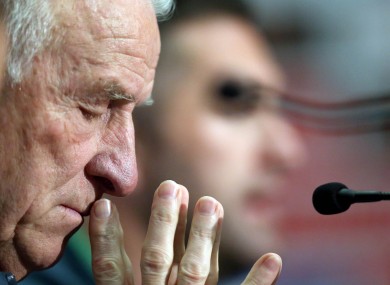 Ireland manager Giovanni Trapattoni pictured at today's press conference.