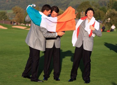 Harrington, McDowell and McIlroy celebrate Ryder Cup success in 2010.