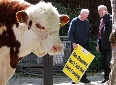 Farmers protest outside the Department of Agriculture earlier this week over the new CAP reforms