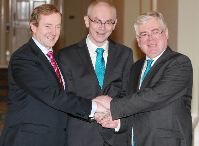 Enda Kenny and Eamon Gilmore with European Council president Herman van Rompuy (centre)