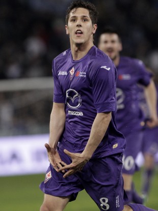 Jovetic brings out a risqué version of the Gareth Bale celebration after scoring against Lazio.