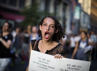 A demonstrator chants during a march in New York yesterday.