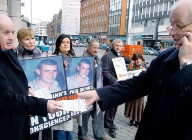 The Quinn family and supporters handing out information at a picket in Belfast in 2010