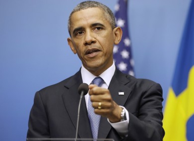 President Barack Obama gestures during his joint news conference with Swedish Prime Minister Fredrik Reinfeldt today.
