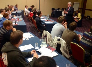 Eamon Gilmore addressing people at the Labour Youth Conference in Limerick yesterday.