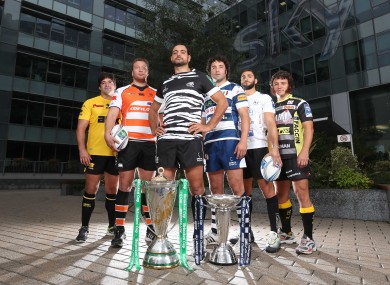 The captains of the six Italian clubs pictured at today's Heineken Cup launch in Milan.