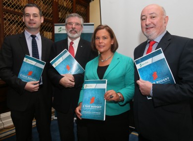 Pearse Doherty, Gerry Adams, Mary Lou McDonald and Caoimhghin Ó Caolain at their pre-Budget submission launch today.