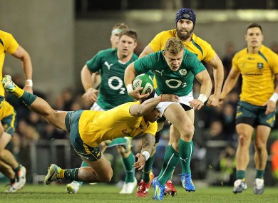 Madigan breaks the Wallaby line last night.