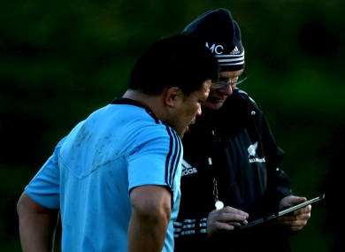 Keven Mealamu and All Blacks forwards coach Mike Cron, not leaving a comment on TheScore.ie.
