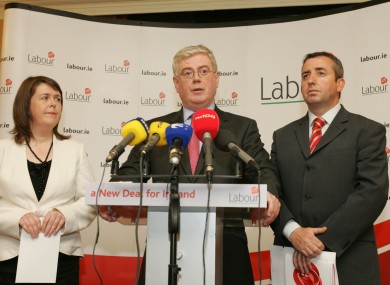 Joanna Tuffy (left) with Labour leader Eamon Gilmore and TD Ciarán Lynch (File photo)
