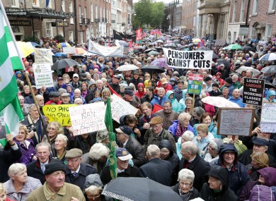 Pensioners protest in Dublin over changes to medical card eligibility.