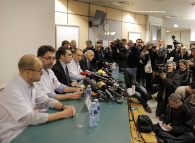 Doctors address the media during a press conference at the Grenoble hospital.