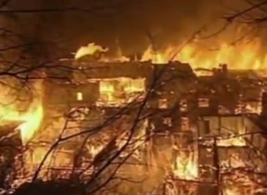 Tibetan town engulfed in flames.