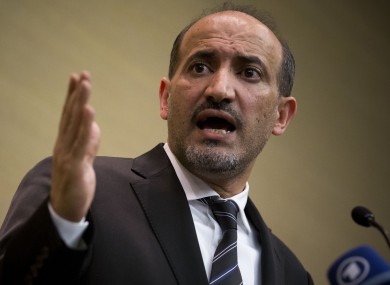Ahmad al-Jarba, leader of the Syrian National Coalition (SNC), Syria's main political opposition group at a press conference in Geneva, Switzerland yesterday.