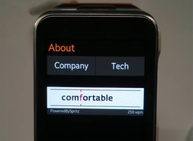 How Spritz would look on the Samsung Galaxy Gear 2 smartwatch.