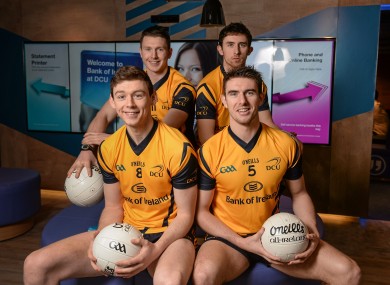 Begley with DCU team-mates (L-R) Tom Flynn, Michael Quinn and Colin Compton. Bank of Ireland have renewed their sponsorship of the DCU Sports Academy until 2016.