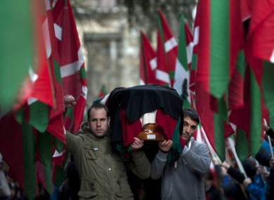 Relatives and friends arrive with the coffin of alleged member of the Basque armed group ETA who died earlier this month.