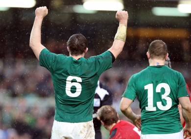 Peter O'Mahony (left) celebrates the recent win over Wales.