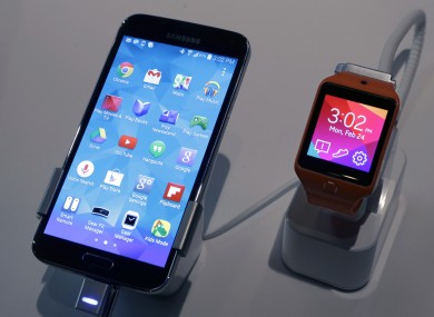 Samsung's Galaxy S5 and Galaxy Gear 2 smartwatch, which was unveiled in February.