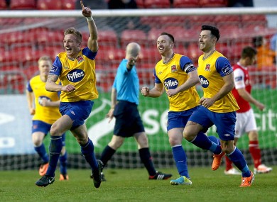 Jon Mountney of Dundalk celebrates scoring.