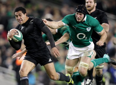 Mils Muliaina in action against Ireland for the All Blacks.