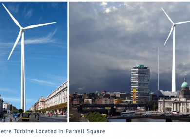 Artist's impression of a wind turbine in Parnell Square